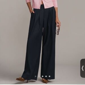 Anthropologie Navy Wide-Leg Pants